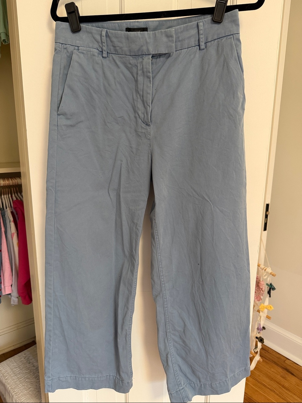 J.Crew Wide Leg Chino Pants 6 Baby Blue High Waisted Ankle Cropped 100% Cotton